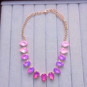 Pink, Purple, Hot Pink Fuchsia Opal Aurora Borealis + Rose Gold Crystal Necklace